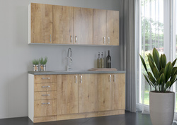 Meble kuchenne SARA DĄB LEFKAS/BIAŁY zestaw kuchnia szafki 180cm