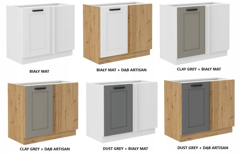Szafka kuchenna dolna narożna LUNA 105 DN 1F BB DUST GREY / BIAŁY MAT