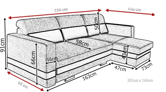 Narożnik z funkcją spania R-MINI 236 cm, Rozkładany, Rogówka