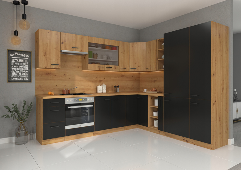 Szafka kuchenna dolna narożna MODENA 105 ND 1F BB CZARNY MAT/DĄB ARTISAN