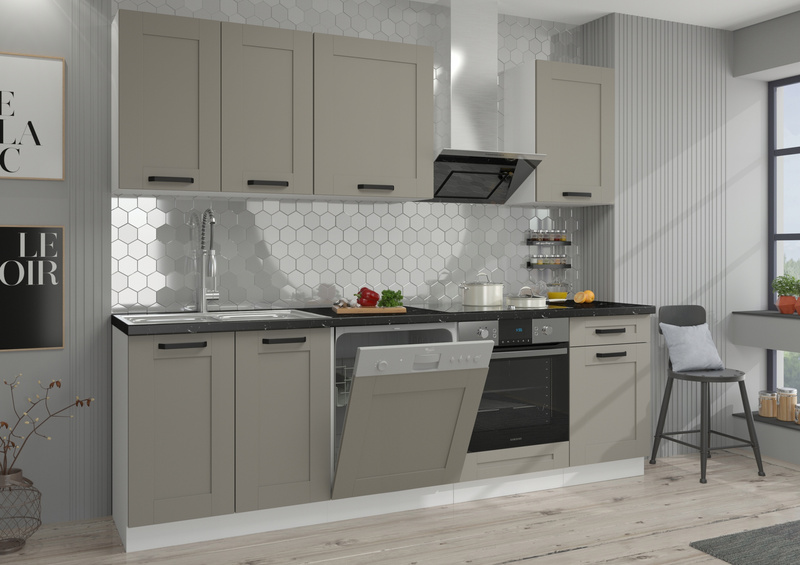 Meble kuchenne zestaw LUNA CLAY GREY / BIAŁY kuchnia szafki 150cm