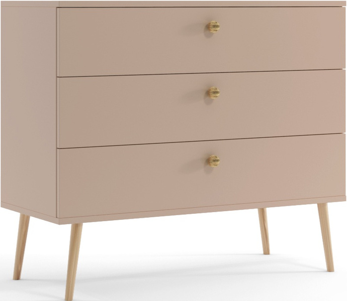 Komoda BOHO drewniane nogi, trzy szuflady MACCHIATO