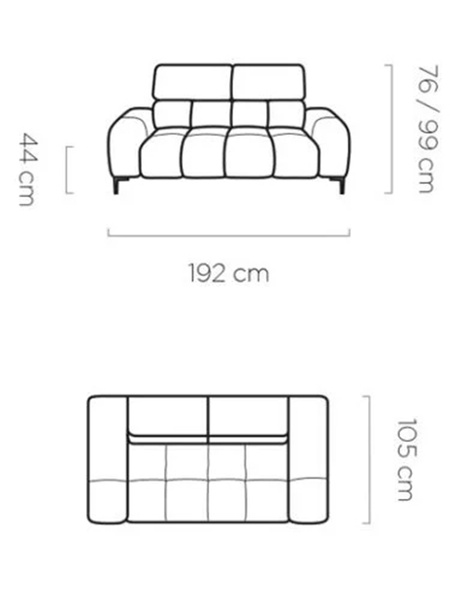 Sofa PLAZA S 2 192 cm, Nowoczesna, Wygodna Kanapa, Zagłówki