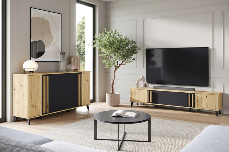 Komoda HELSINKI 150 Dąb Artisan / Czarny Grafit
