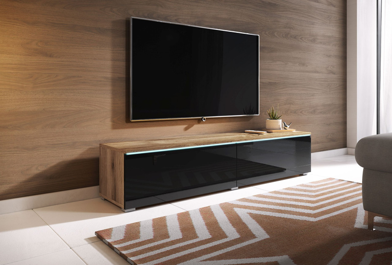 Szafka RTV Lowboard D 140cm DĄB WOTAN / CZARNY POŁYSK