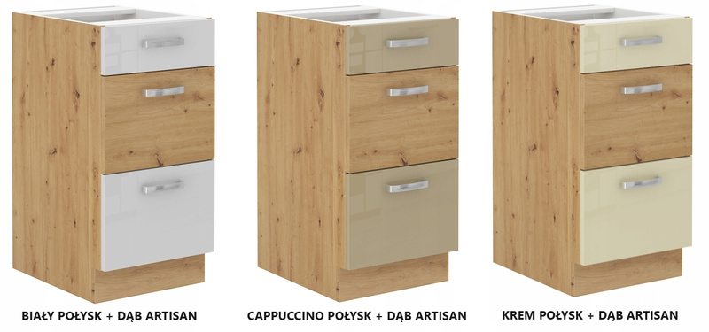 Szafka kuchenna dolna ARTISAN 40 D 3S BB BIAŁY POŁYSK / DĄB ARTISAN