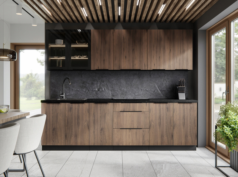 Szafka kuchenna górna MONZA 60x60 GN-72 1F (45°) ORZECH OKAPI / CZARNY MAT
