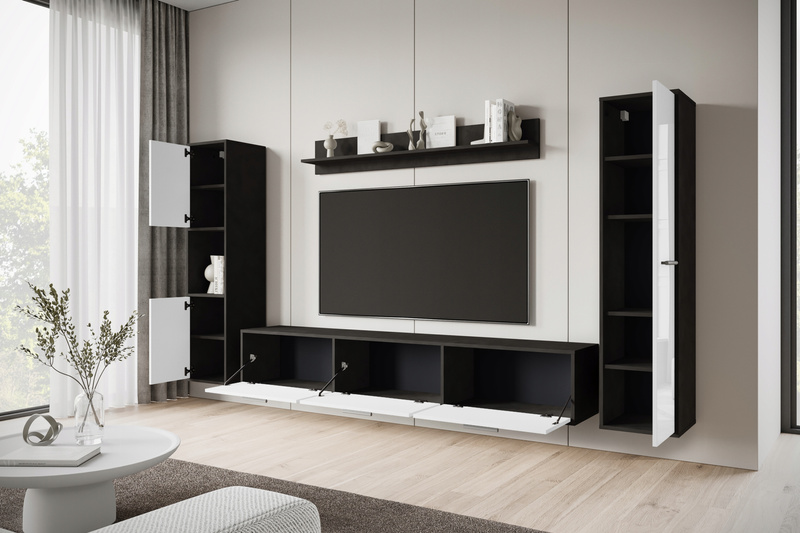 Meblościanka Zestaw mebli BOGOTA XL salon Matera / Biały Połysk