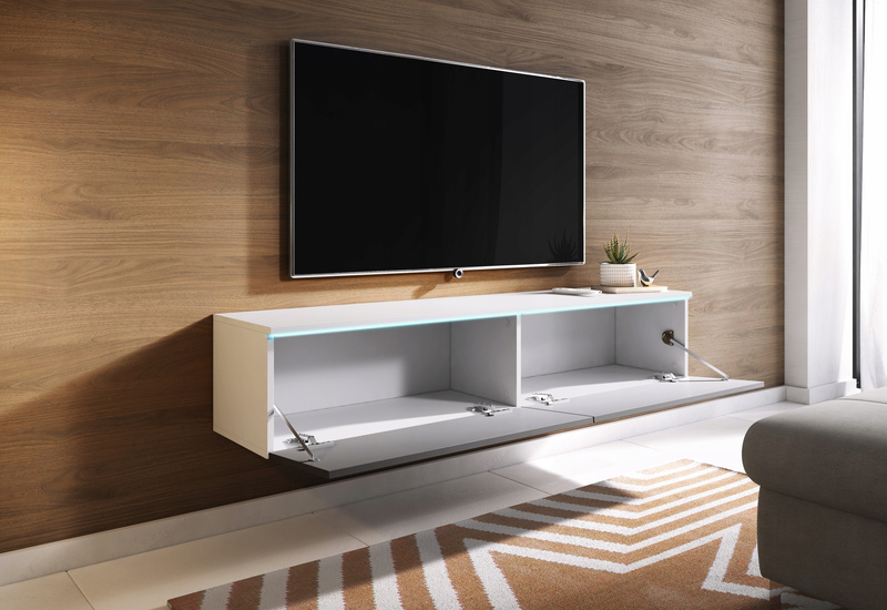 Szafka RTV Lowboard D 140cm BIAŁY / SZARY POŁYSK