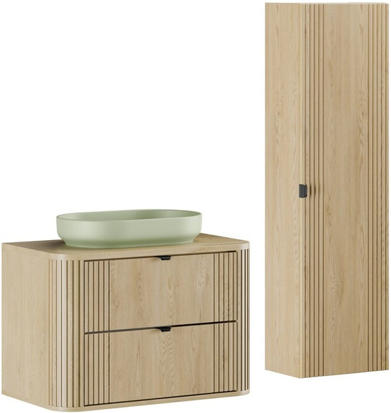 Zestaw 80cm z blatem, umywalka, słupek, Meble łazienkowe OVALIA Dąb Cremona