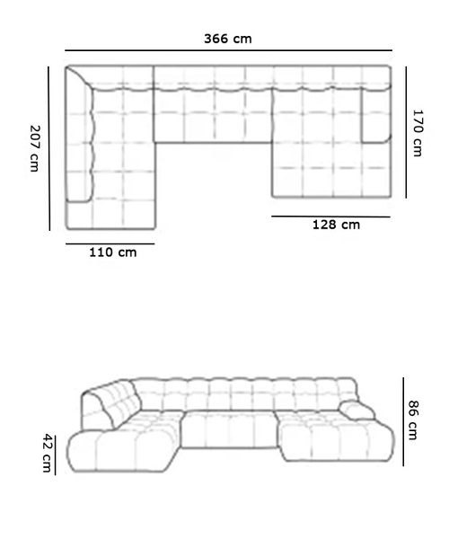 Nowoczesny Narożnik COCOON XL 366 cm, Elektryczny wysuw siedziska