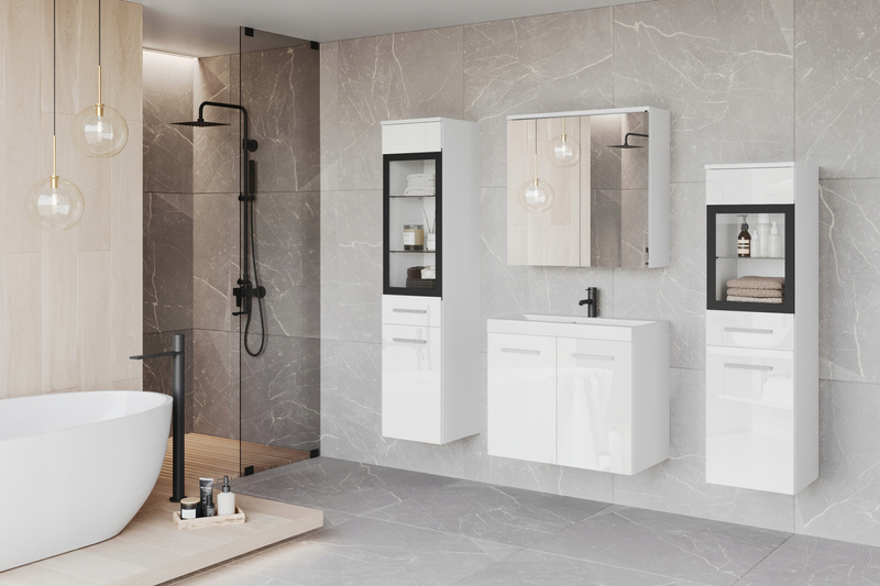 Meble łazienkowe MADRIT II, umywalka, lustro MATERA / BIAŁY POŁYSK