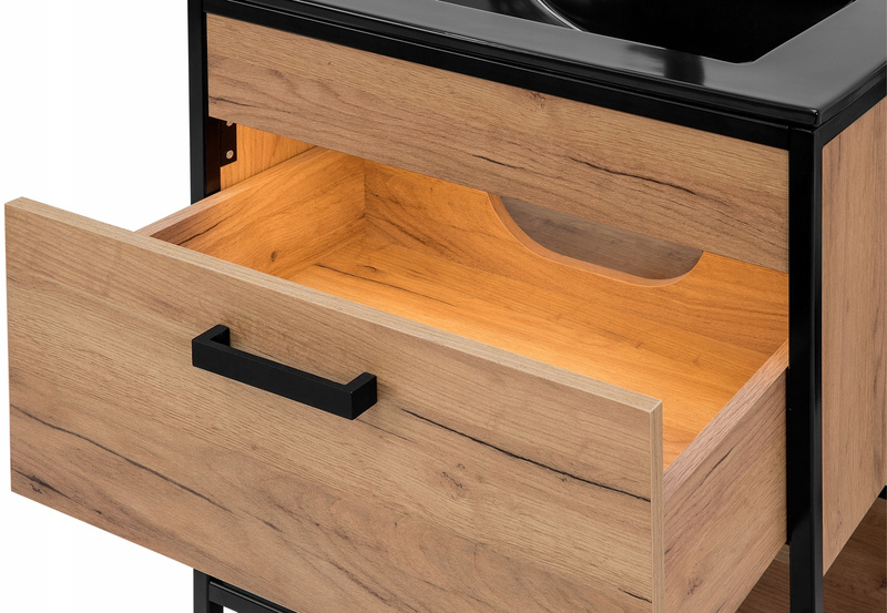 Szafka pod umywalkę 60cm, Meble łazienkowe BROOKLIN Dąb Craft Złoty/Czarny