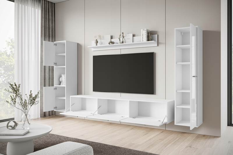 Meblościanka BOGOTA Zestaw mebli, salon Biały / Biały Połysk