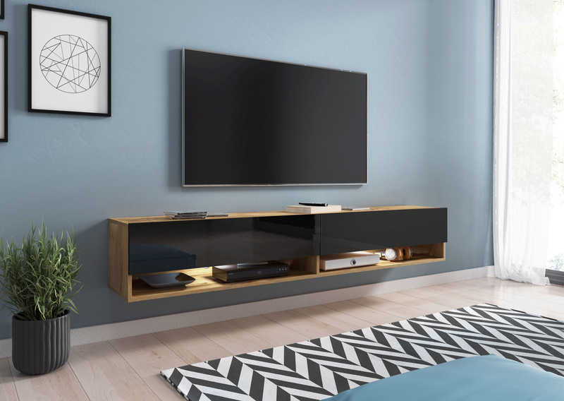 Szafka RTV Lowboard A 180cm DĄB WOTAN / CZARNY POŁYSK