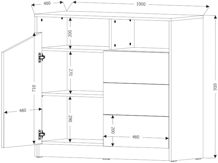Komoda ASTON 5, Komoda 100cm, Dąb Odwieczny / Czarny