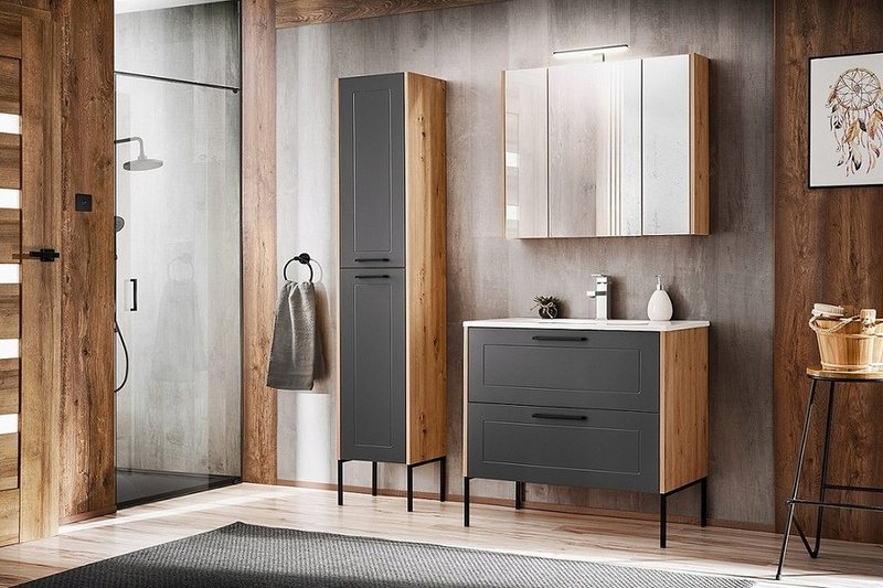 Szafka łazienkowa 120cm szuflady Meble łazienkowe MADERA Grafit/Dąb Artisan