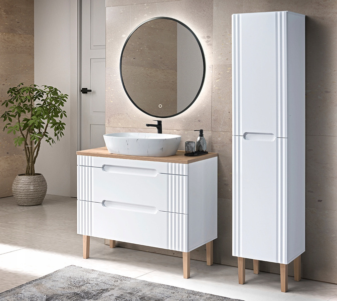 Meble łazienkowe FIJI WHITE 100, Umywalka nablatowa, Lustro LED