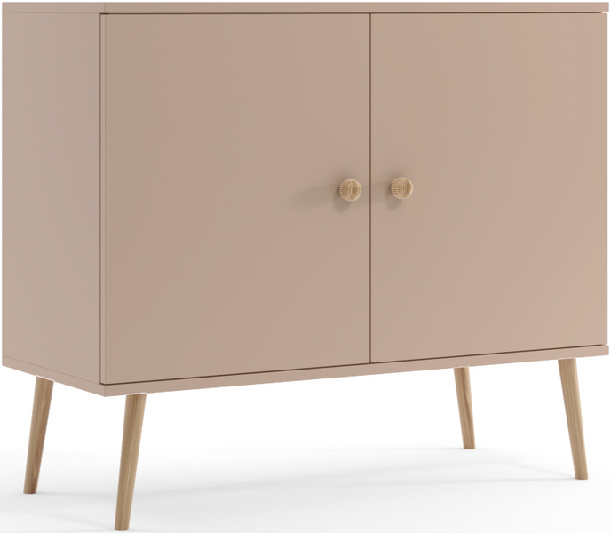 Komoda BOHO drewniane nogi, uchylne drzwi MACCHIATO