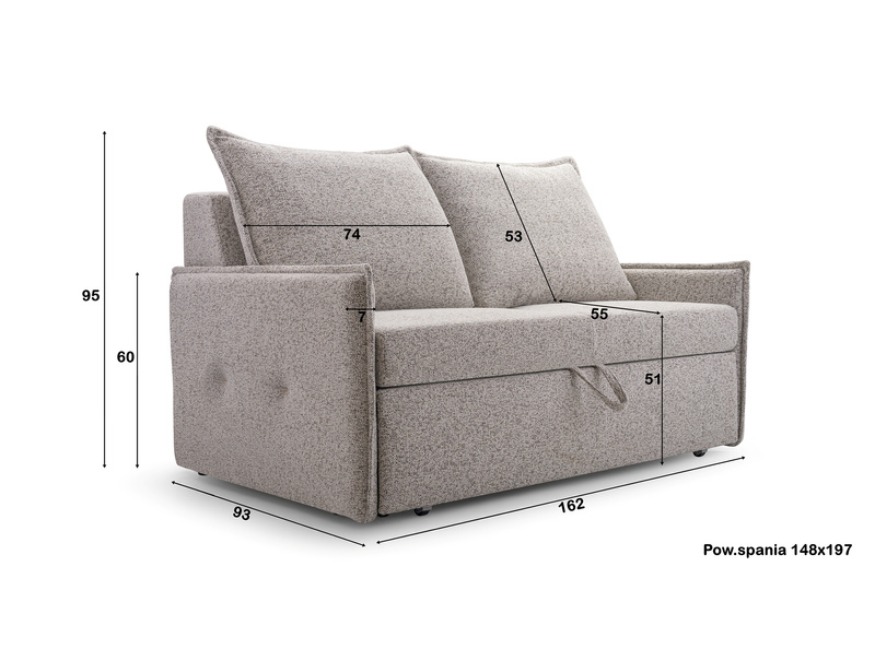 Sofa z funkcją spania VANESSA 162 cm, Rozkładana, Pojemnik