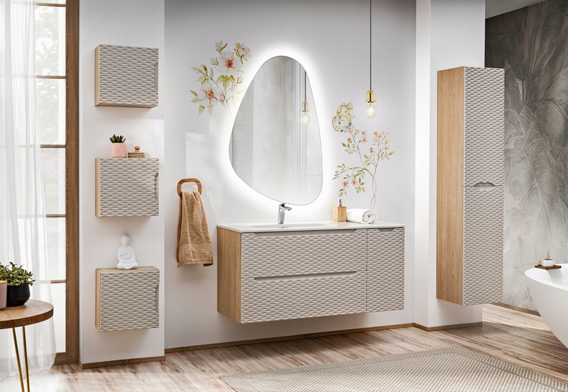 Szafka pod umywalkę 90cm, szuflady Meble łazienkowe OCEAN Beż/Dąb Olejowany