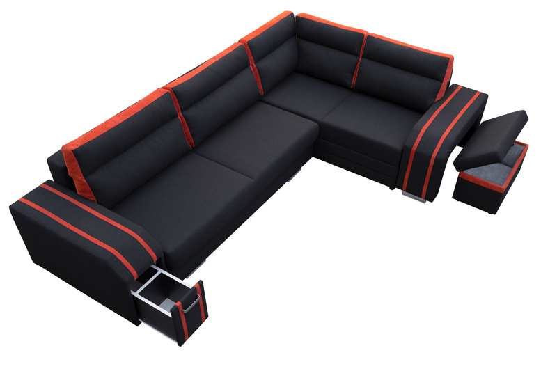 Narożnik z funkcją spania AVATAR 305 cm, Rozkładany, Rogówka, Pufa, Barek