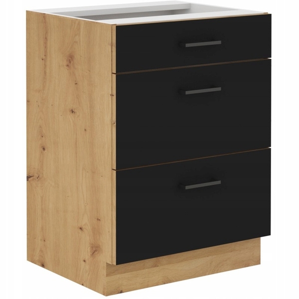 Szafka kuchenna dolna MODENA 60 D 3S BB CZARNY MAT/DĄB ARTISAN