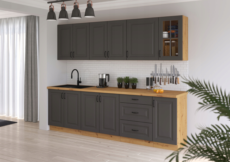 Szafka kuchenna dolna STILO 80 D 2F BB GRAFIT MAT/DĄB ARTISAN