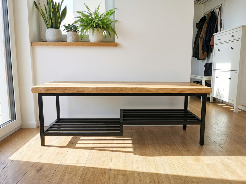 Ławka z drewna dębowego, Ręcznie wykonana , Widoczne naturalne sęki, 2 Kolory