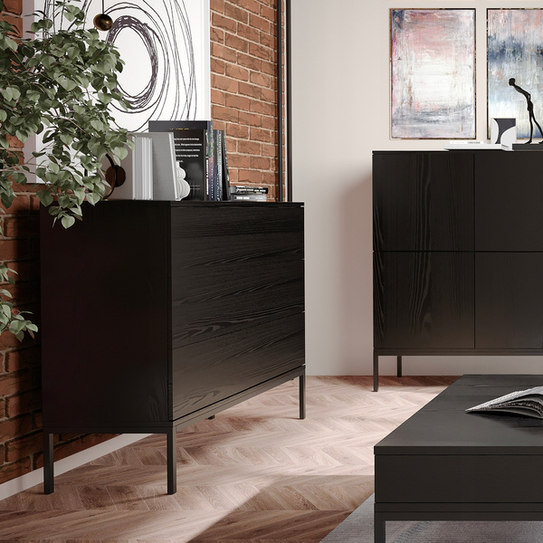 Komoda INDUST 100cm, 3 szuflady, metalowe nogi CZARNY