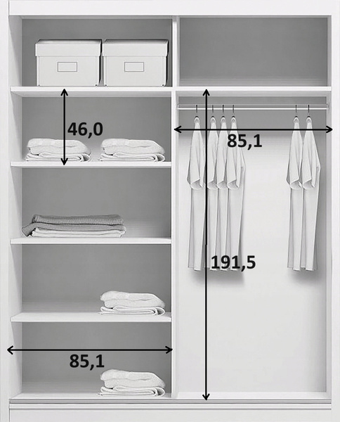 Szafa przesuwna A4 175 / 245 / 62 lustro, różne kolory i rozmiary