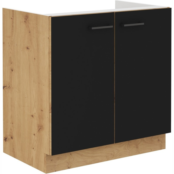 Szafka kuchenna dolna MODENA 80 ZL 2F BB CZARNY MAT/DĄB ARTISAN