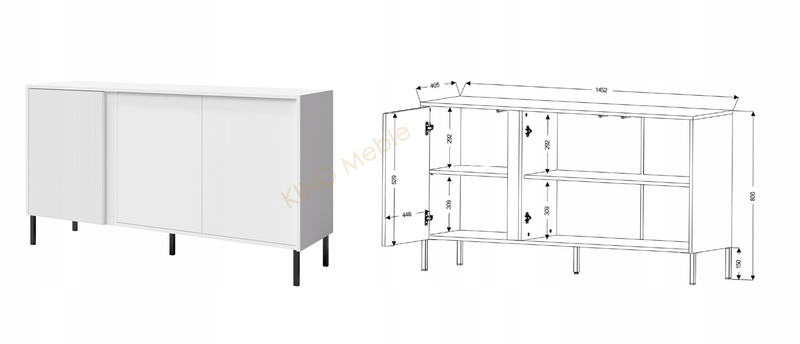 Komoda MIA 2, Komoda 145cm, Meble do Salonu MIA, MDF, Biała
