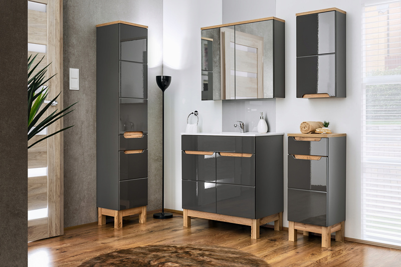 Zestaw meblowy z umywalką, Meble łazienkowe BALI Dąb Craft / Biały Połysk
