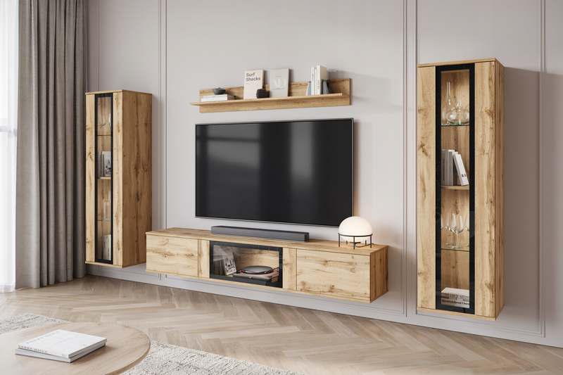 Meblościanka CARO Zestaw mebli, salon Biały / Biały Połysk