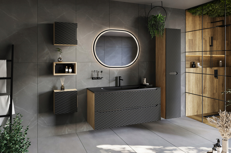 Meble łazienkowe OCEAN BLACK 120, Umywalki nablatowe, Dąb/Czarny, 2 KOLORY