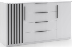 Komoda loftowa ATENA 160cm lamele szuflady Biały / Czarny