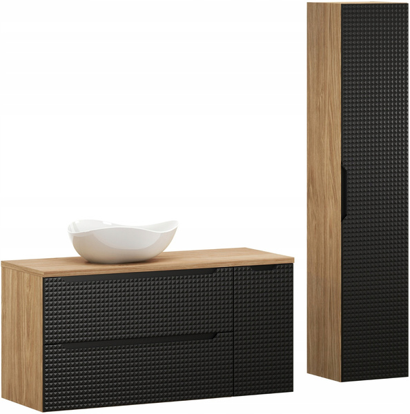 Meble łazienkowe LUXOR BLACK 120, Umywalka nablatowa, Dąb/Czarny, 2 KOLORY