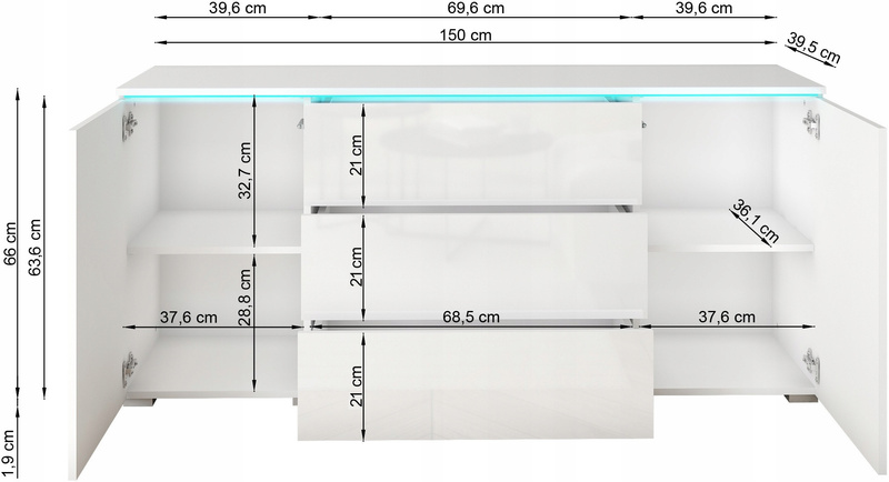 Komoda VERA 150 Biały / Szary Połysk