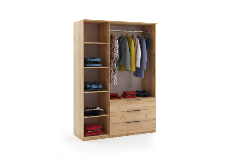 Szafa loftowa SORENTO 150cm lustro, lamele BIAŁY / DĄB CRAFT ZŁOTY