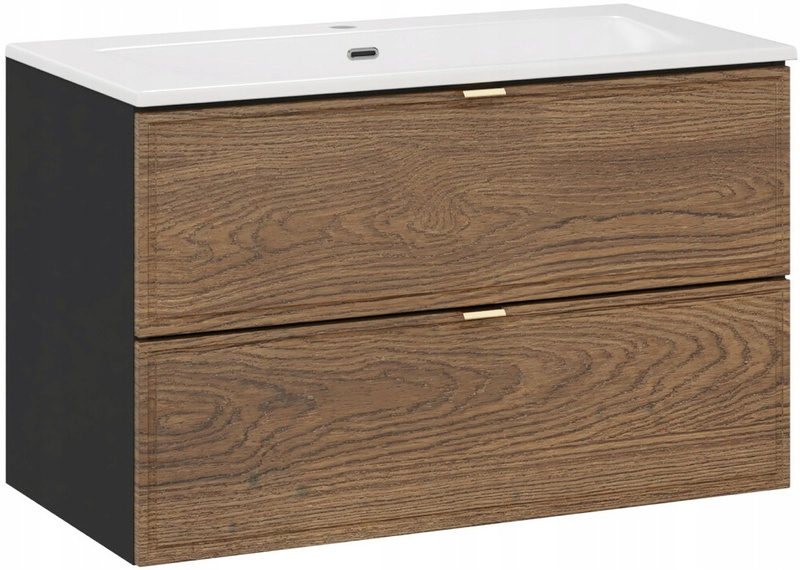 Zestaw meblowy 80cm z umywalką, Meble łazienkowe TALIA Dąb Casella / Czarny