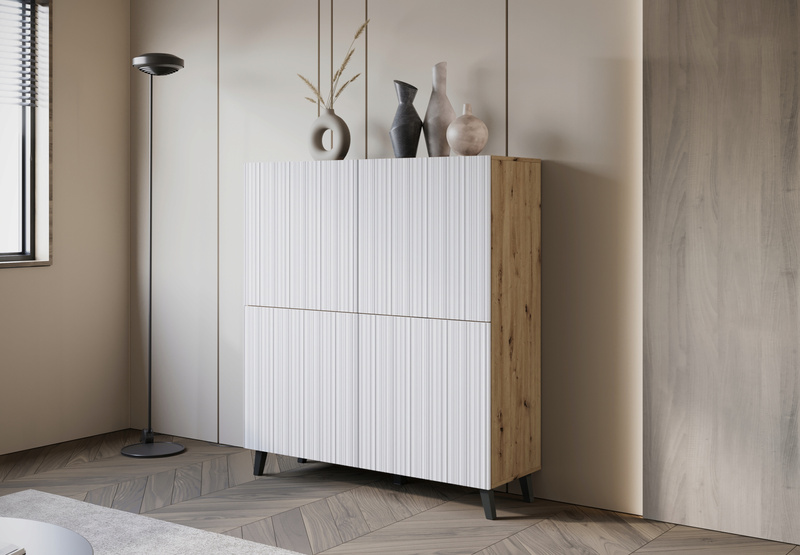 Szafka RTV PHUKET 181 Dąb Artisan / Białe Drobne Ryfle