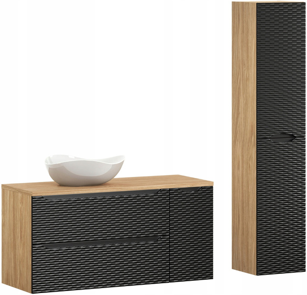 Meble łazienkowe OCEAN BLACK 120, Umywalka nablatowa, Dąb/Czarny, 2 KOLORY