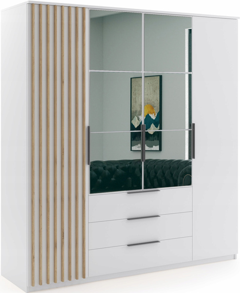 Szafa loftowa SORENTO 200cm lustro, lamele KASZMIR / CZARNY