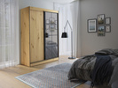 Szafa przesuwna OSLO II 180cm, Szafa z Lustrem Dąb Artisan / Czarny