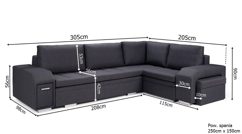 Narożnik z funkcją spania AIL 305 cm, Rogówka, Rozkładany, Barek, Pufa