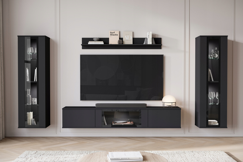 Meblościanka CARO Zestaw mebli, salon Czarny