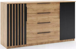 Komoda loftowa SORENTO 80cm lamele szuflady Dąb Craft Złoty / Czarny