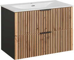 Zestaw mebli 80cm z umywalką, Meble łazienkowe XILO Dąb Wotan/Szary Kosmos