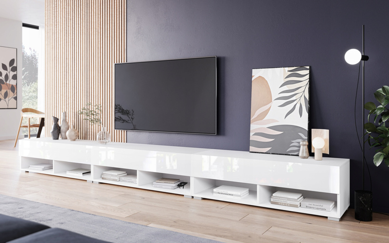 Szafka RTV Lowboard A 300cm BIAŁY / BIAŁY POŁYSK
